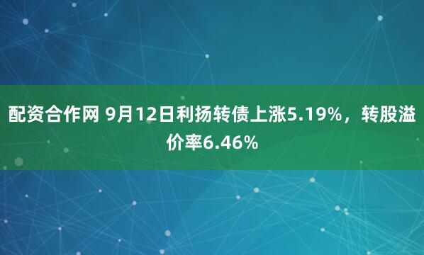 配资合作网 9月12日利扬转债上涨5.19%，转股溢价率6.46%